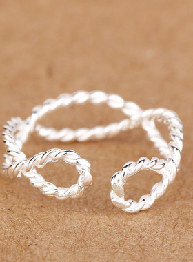 韩版纯银开口麻花交叉戒指