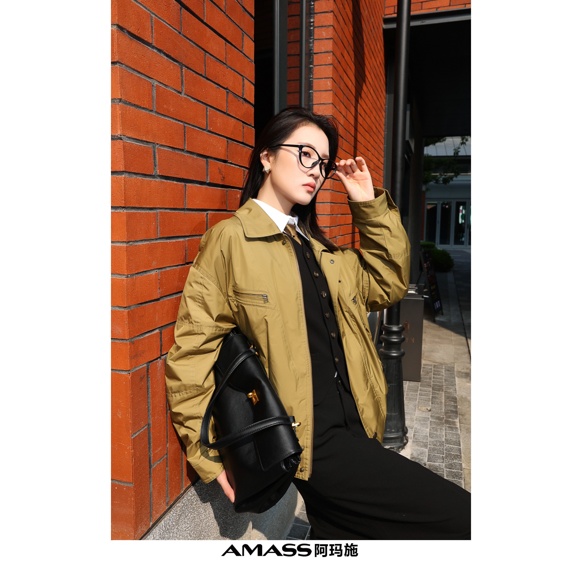 /AMASS女装新款秋冬新雪丽夹克立领短款百搭外套5400911 - 图1