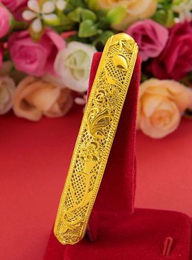 新款越南沙金古法龙凤花丝琼丝雪蕊手镯沙金镂空手镯女士气质首饰
