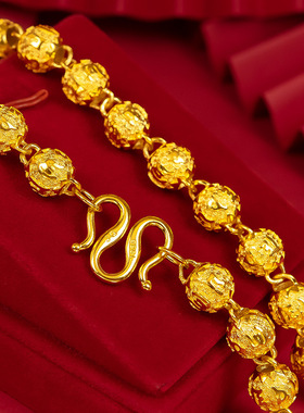 5D矿金越南沙金六字真言珍珠项链精品男款精工加厚吊坠精致