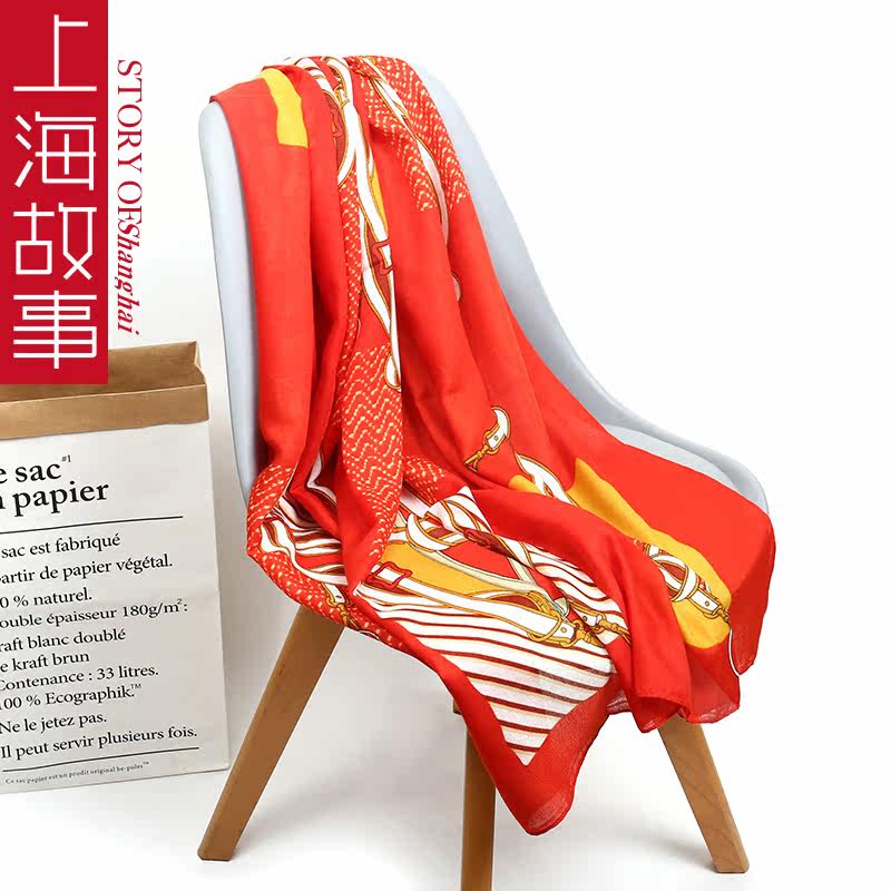 上海故事文艺风仿羊绒百搭棉麻丝巾 桑蝶服饰围巾/丝巾/披肩