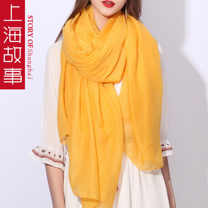上海故事红色棉麻丝巾超大披肩围脖 桑蝶服饰围巾/丝巾/披肩