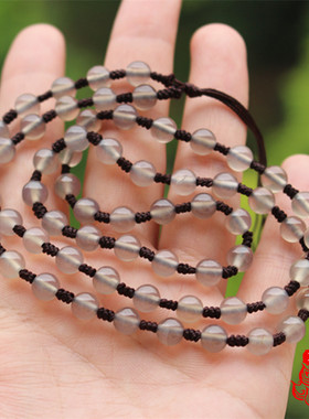 天然冰透原色玛瑙玉髓挂绳圆珠链