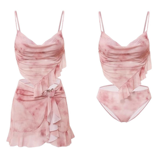 Traje de baño de tres piezas dividido con tirantes sexy de pura lujuria de verano