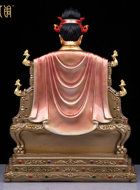 纯铜彩绘三霄娘娘神像供奉摆件