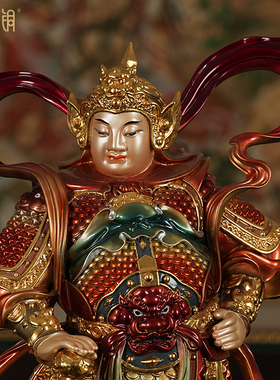 铜彩伽蓝韦陀佛像贴金招财摆件