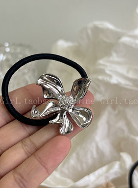 ins博主小众设计金属立体不规则花朵发圈合金马尾发绳头绳皮筋