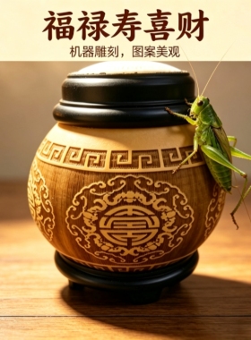 蝈蝈葫芦螺纹口叫罐天然雕刻葫芦带纯铜胆簧蝈蝈过冬保暖饲养虫具