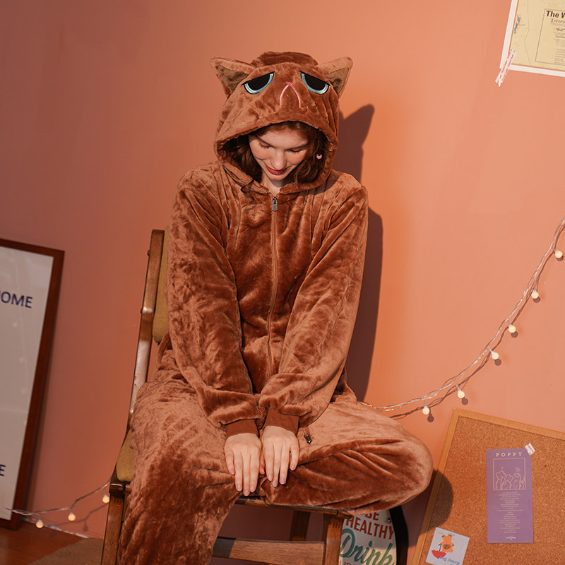 连体女冬可爱动物法兰绒男成人睡衣 浅尚玫瑰睡衣/家居服套装