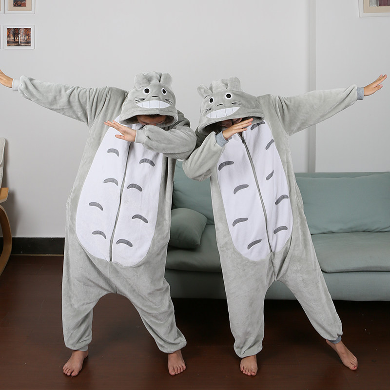 龙猫连体男女情侣加厚法兰绒冬睡衣 浅尚玫瑰睡衣/家居服套装