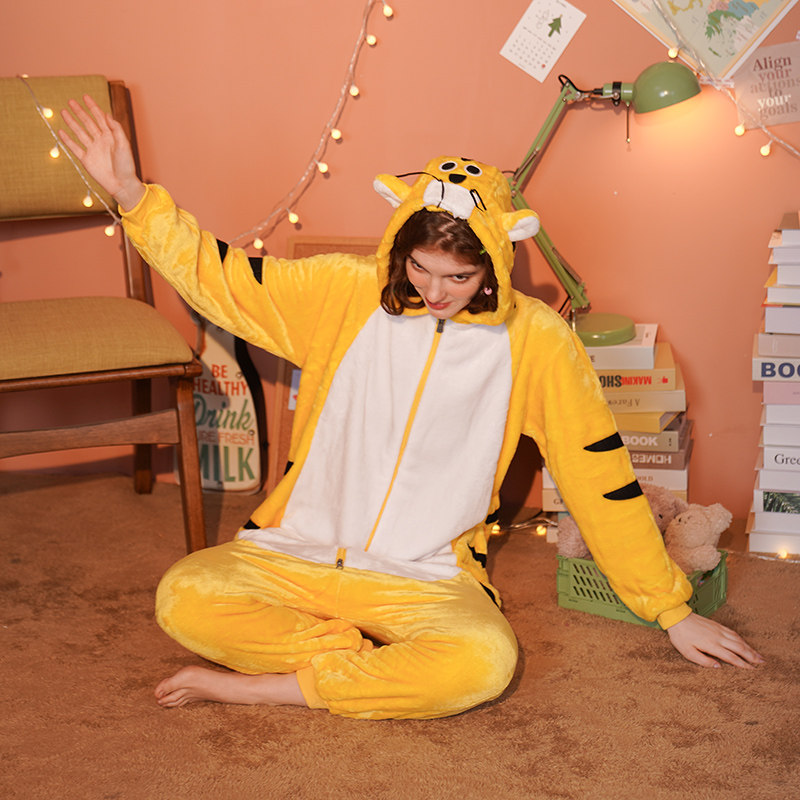 老虎连体男女秋冬珊瑚绒卡通睡衣 浅尚玫瑰睡衣/家居服套装