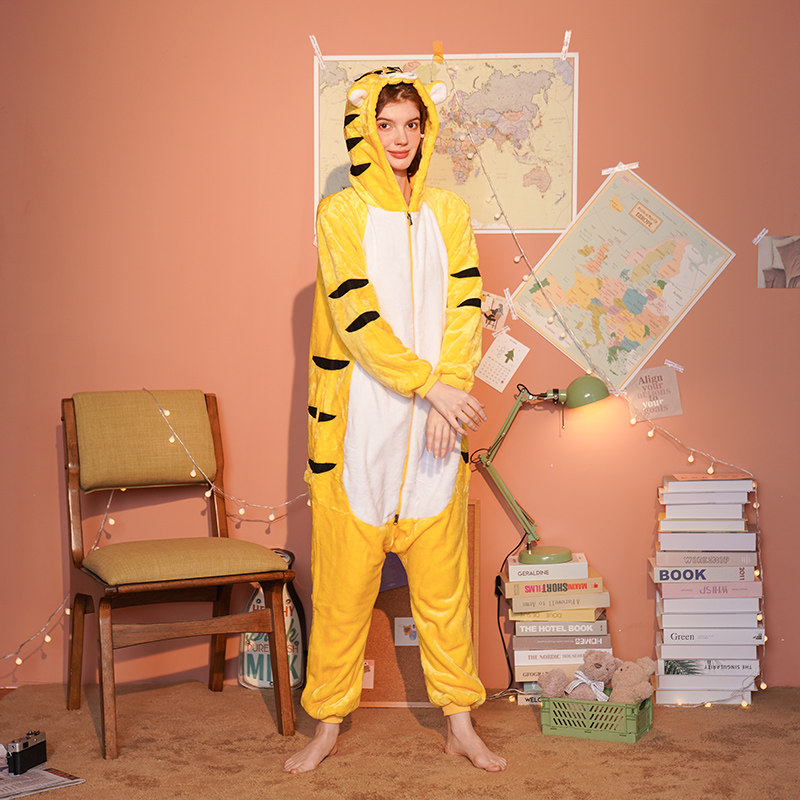 老虎连体男女秋冬珊瑚绒卡通睡衣 浅尚玫瑰睡衣/家居服套装