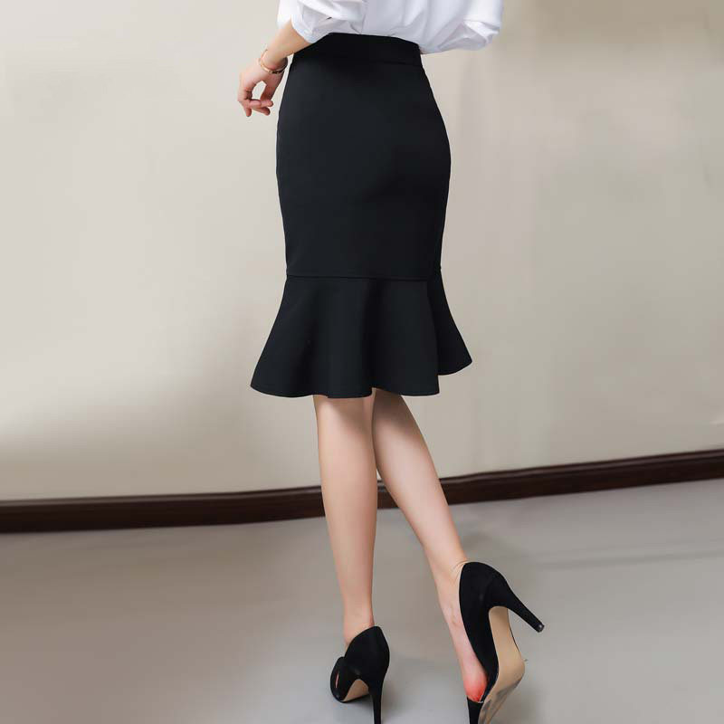 黑色春秋新款韩版高腰气质鱼尾裙 范茜玟服饰半身裙