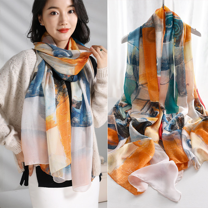 杭州2022新款春秋防晒高端高档丝巾 杭丝路围巾/丝巾/披肩