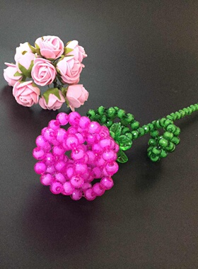 diy手工串珠玫瑰花材料包双层仿真玫瑰花百合花家居花瓶摆件插画