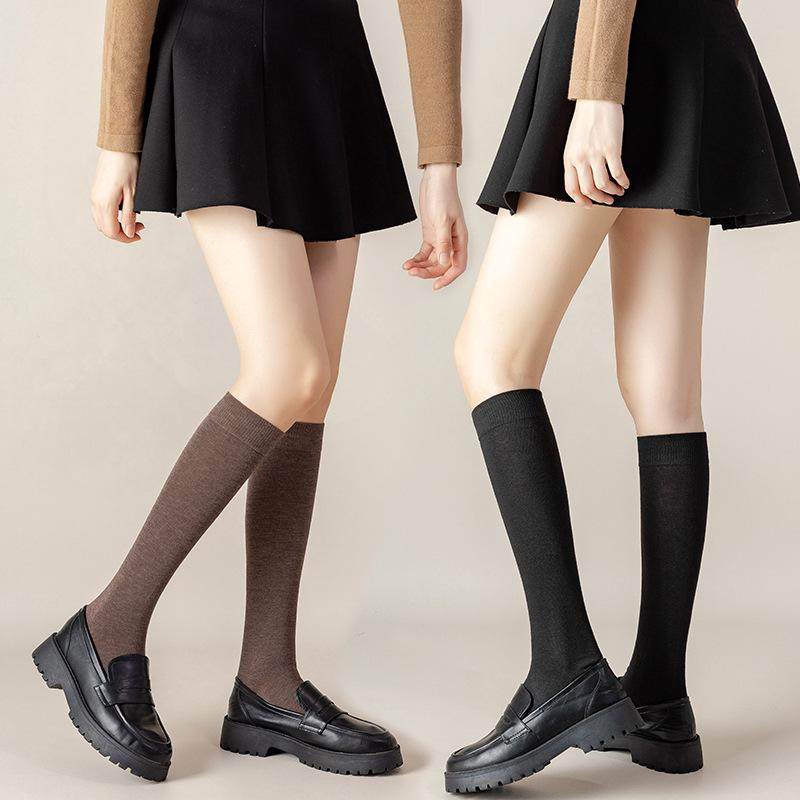 女士日系小腿袜秋冬季厚纯色棉袜JK长袜及膝堆堆袜黑色高筒长筒袜,淘宝优惠券,粉丝福利购,淘宝优惠卷