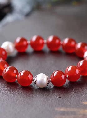 天然红玛瑙淡水珍珠项链