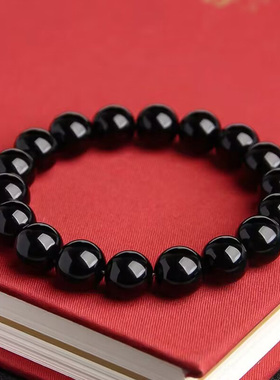 天然黑曜石玛瑙佛珠手串 简约百搭黑耀石佛珠手串 手链珠子饰品