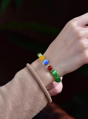 天然单圈手串绿色猫眼石