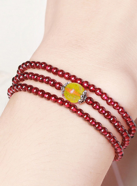 天然酒红色多层百搭石榴石手串