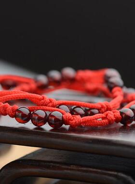 天然手编石榴石本命年红绳