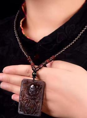 天然冰种黑曜石钟馗佛牌挂件吊坠