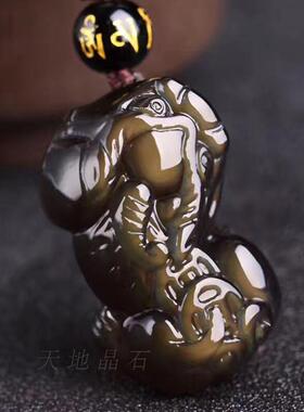 天然冰种彩虹眼黑曜石貔貅挂坠