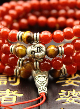 天然红玛瑙多层佛珠手链