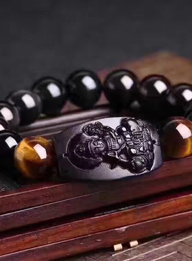 天然黑曜石手链属蛇守护神生肖龙