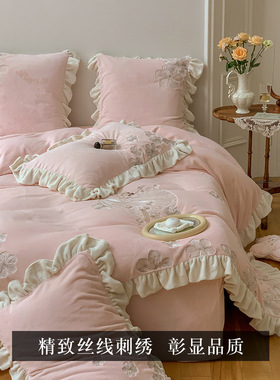 YILAISHA/亦莱莎家纺珊瑚绒被套床上用品加厚公主床单式四件套