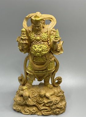 正宗小叶黄杨木四大天王描金摆件
