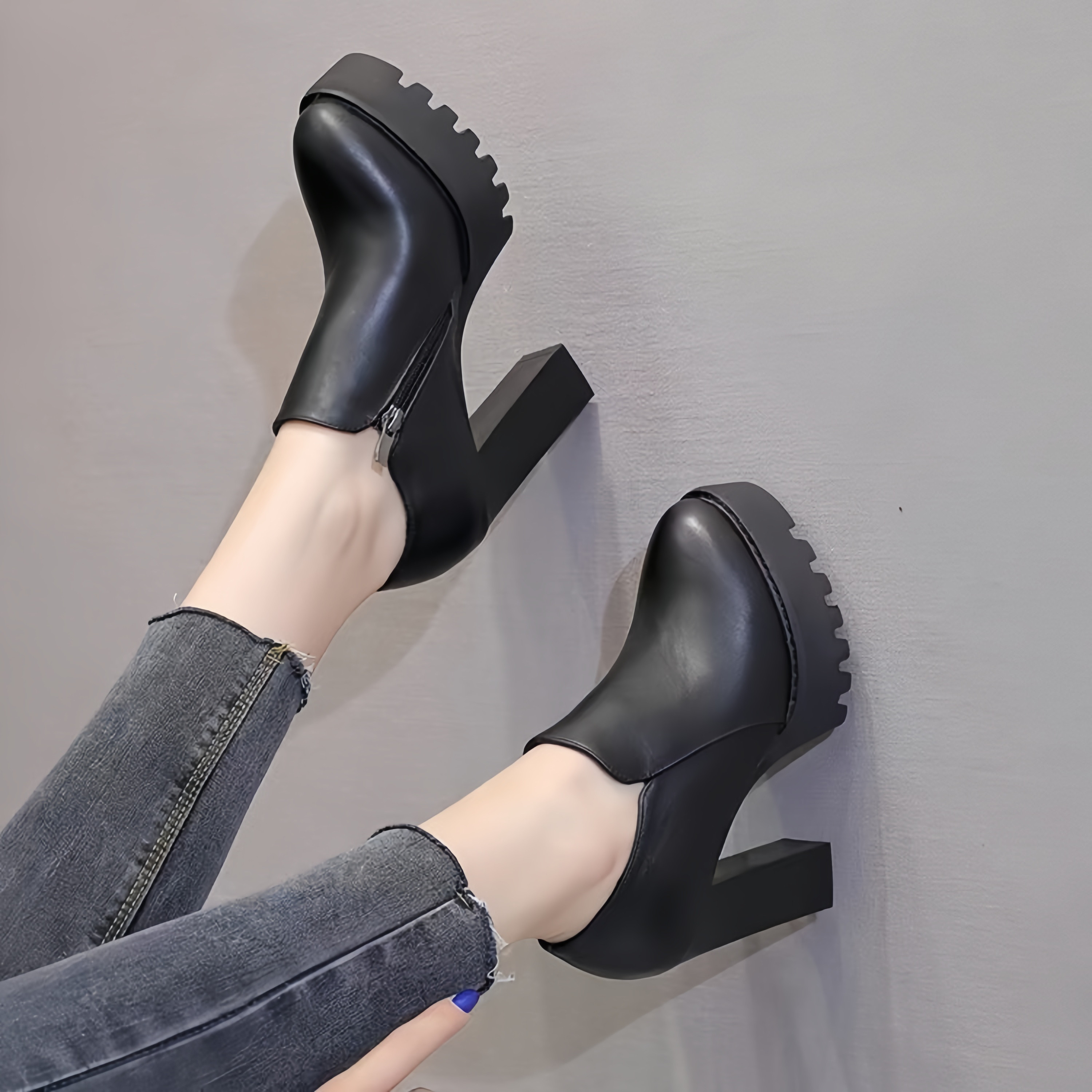 品牌真皮单鞋女2025秋冬新款时尚百搭小个子女鞋粗跟防水台高跟鞋,淘宝优惠券,粉丝福利购,淘宝优惠卷