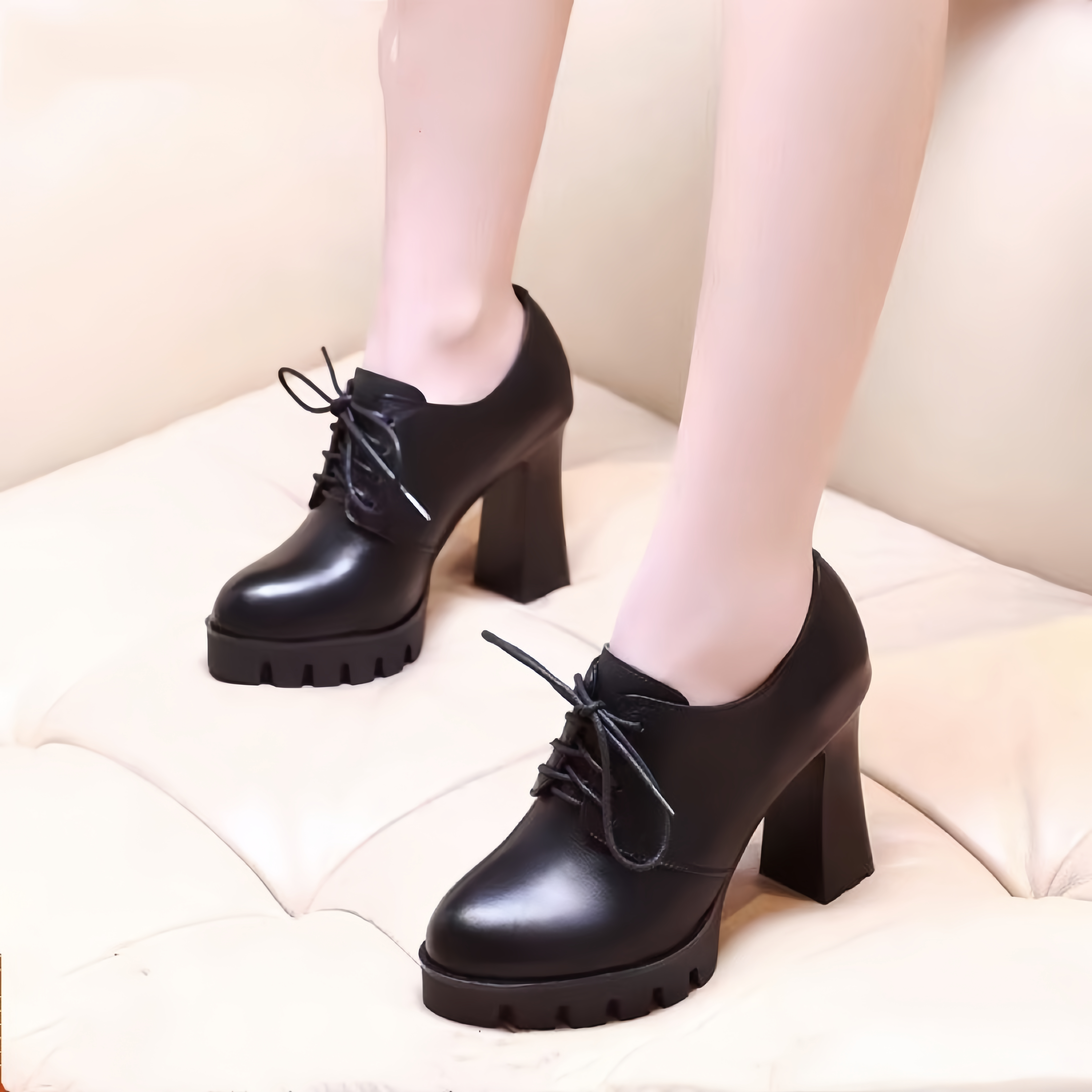 品牌真皮单鞋女2025秋冬新款时尚百搭小个子女鞋粗跟防水台高跟鞋,淘宝优惠券,粉丝福利购,淘宝优惠卷