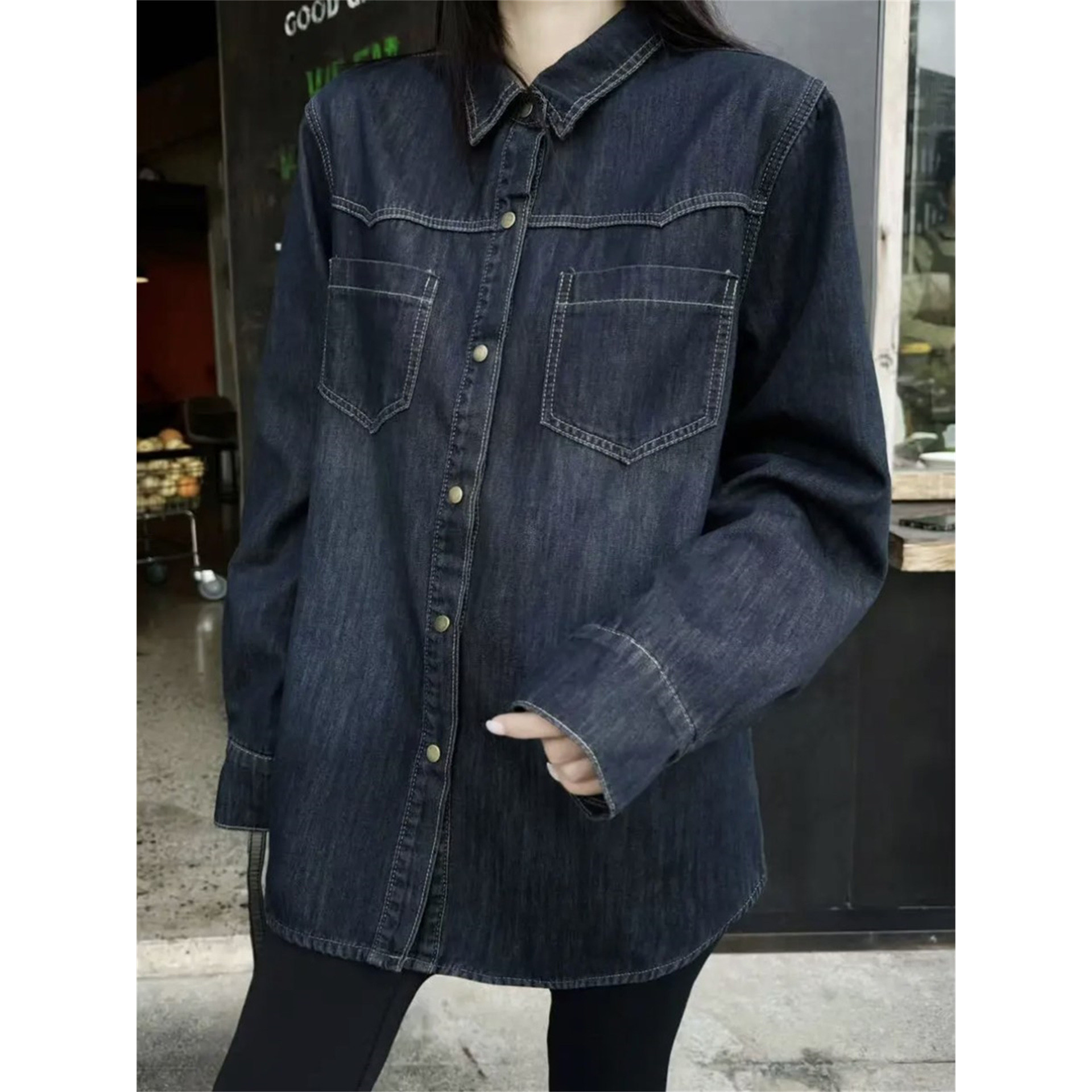 复古港风加绒牛仔衬衫女秋冬季叠穿韩版长袖宽松百搭休闲衬衣外套,淘宝优惠券,粉丝福利购,淘宝优惠卷
