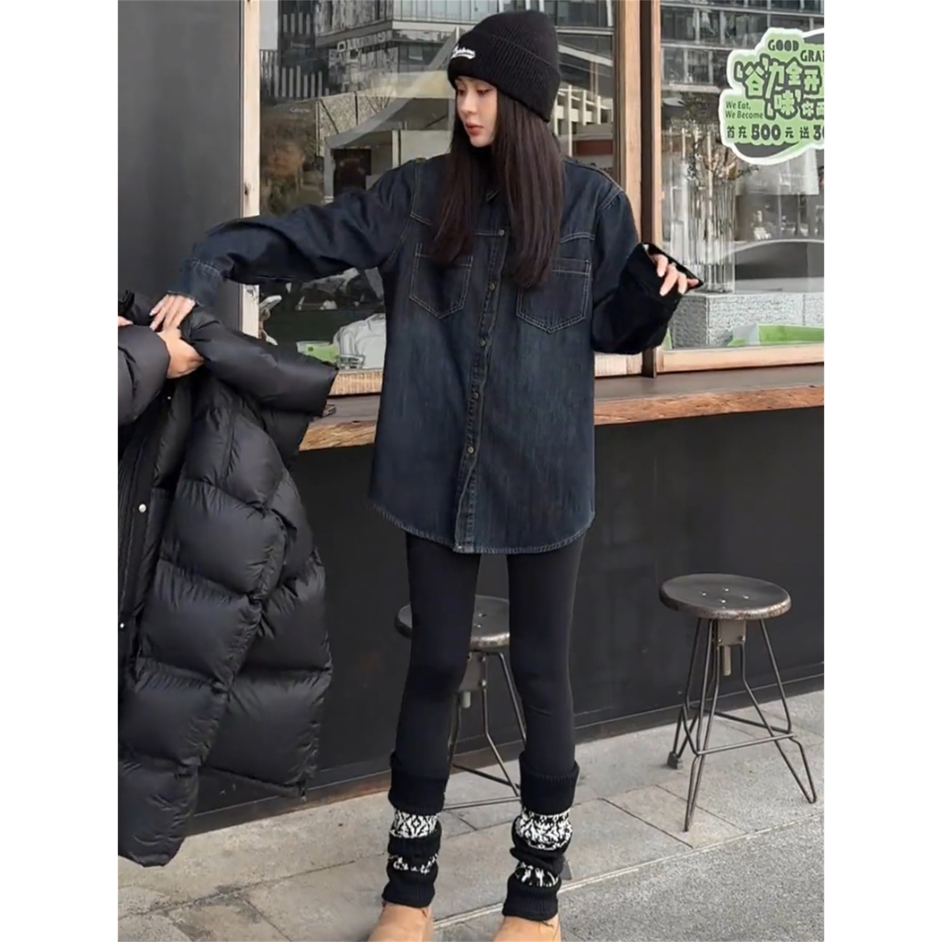 复古港风加绒牛仔衬衫女秋冬季叠穿韩版长袖宽松百搭休闲衬衣外套,淘宝优惠券,粉丝福利购,淘宝优惠卷