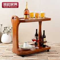 Simple rhyming full wood mobile dining car modern minimalist New Chinese restaurant furniture teak hand-pushed wine water caravan