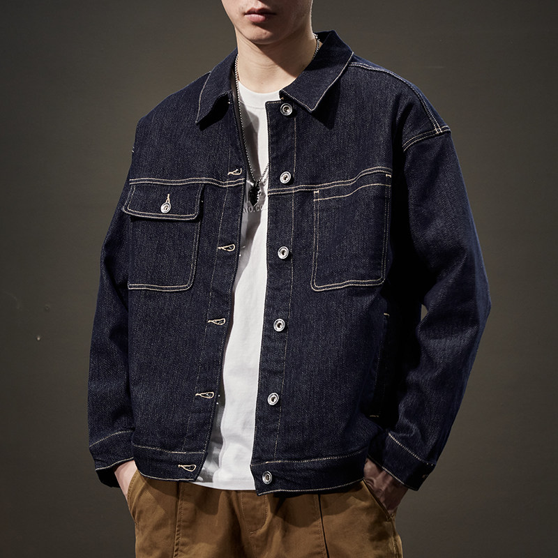 美式复古深蓝色牛仔外套男2025秋季潮牌宽松大码ins休闲工装夹克,淘宝优惠券,粉丝福利购,淘宝优惠卷