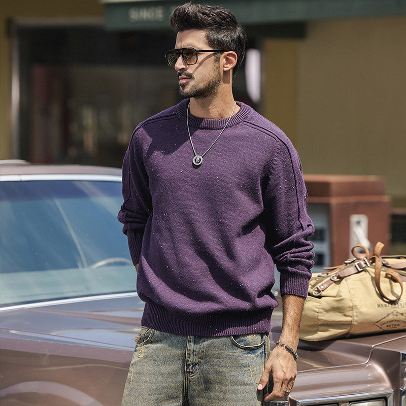 美式高端设计感满天星圆领毛衣男2025秋冬新款潮牌宽松保暖针织衫,淘宝优惠券,粉丝福利购,淘宝优惠卷