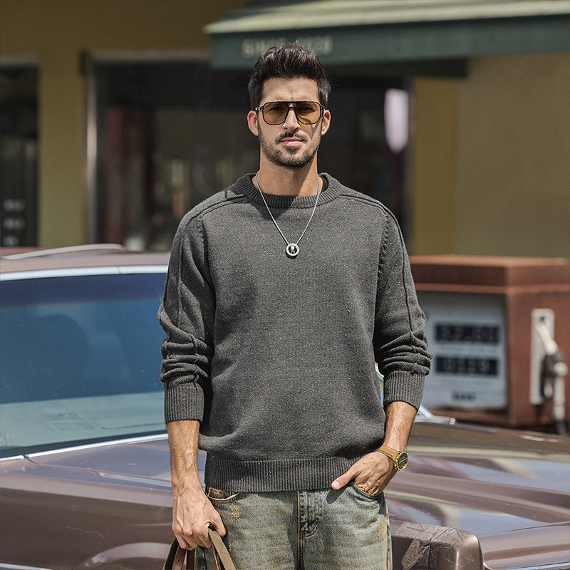 美式高端设计感满天星圆领毛衣男2025秋冬新款潮牌宽松保暖针织衫,淘宝优惠券,粉丝福利购,淘宝优惠卷