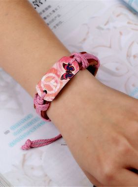 时尚简约麻绳手工编织牛皮手链