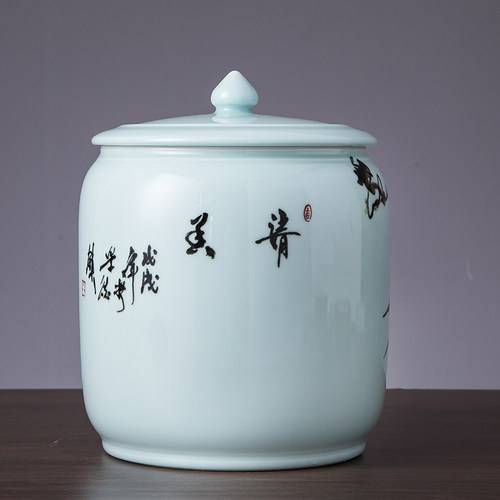 陶瓷米缸带盖米桶25斤面粉缸防潮防虫密封茶叶缸油缸杂粮储物罐 - 图2