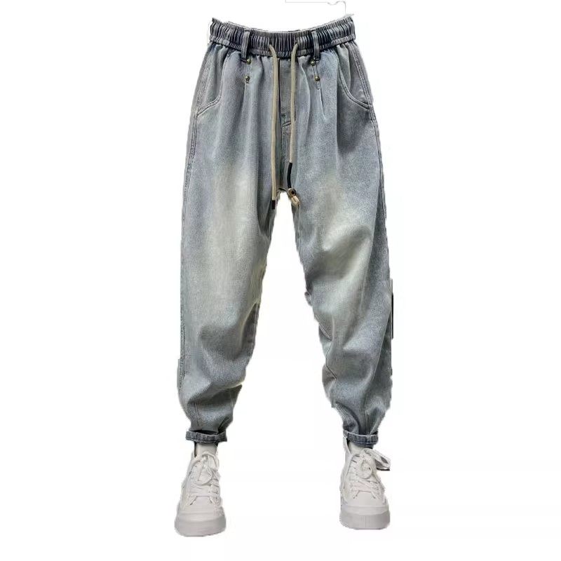 秋季新款复古水洗做旧浅蓝色九分牛仔裤男宽松老爹休闲裤男哈伦裤,淘宝优惠券,粉丝福利购,淘宝优惠卷