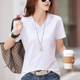 Pure cotton V-neck short-sleeved loose women's non-pilling