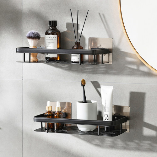 太空铝浴室置物架卫生间壁挂免打孔厕所洗手间洗漱台墙上收纳架子 - 图0