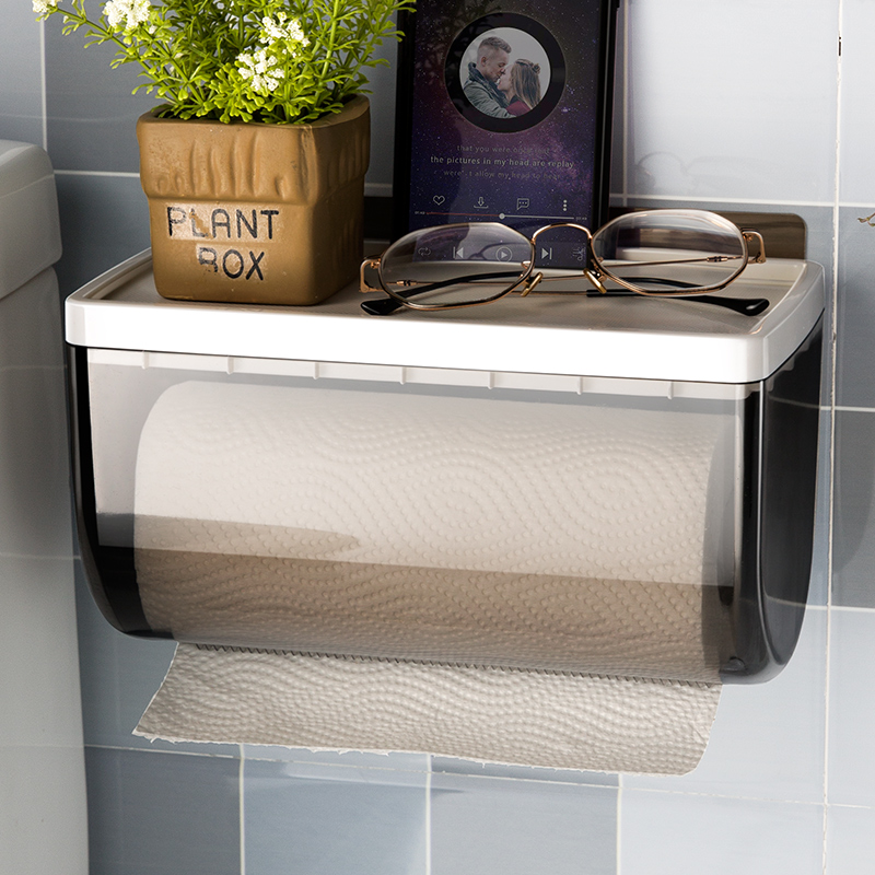 卫生间纸巾盒防水免打孔厕所卷纸置物架抽纸壁挂式轻奢创意厕纸盒-图0