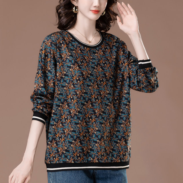Round neck thin casual long sleeve floral