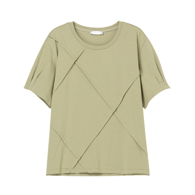 Spliced ​​​​ casual ສັ້ນແຂນແຂງສີແຂງຄໍຕະຫຼອດ