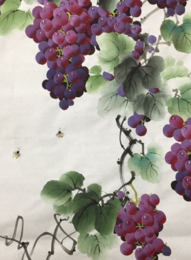 李雪梅纯手绘紫葡萄四尺竖版中堂玄关走廊装饰画紫气东来138*68cm