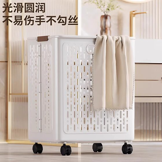 Foldable large-capacity bathroom laundry basket with wheels