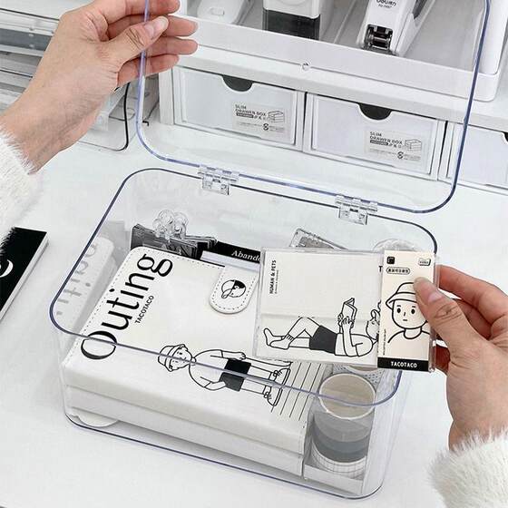 Transparent desktop stationery storage box large capacity student